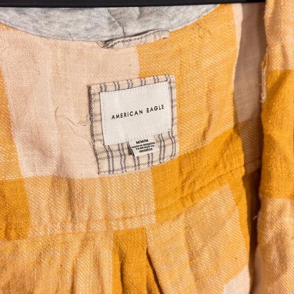 American Eagle Yellow & Cream Plaid Hooded Shirt – Soft Flannel Blend - Picture 3 of 4
